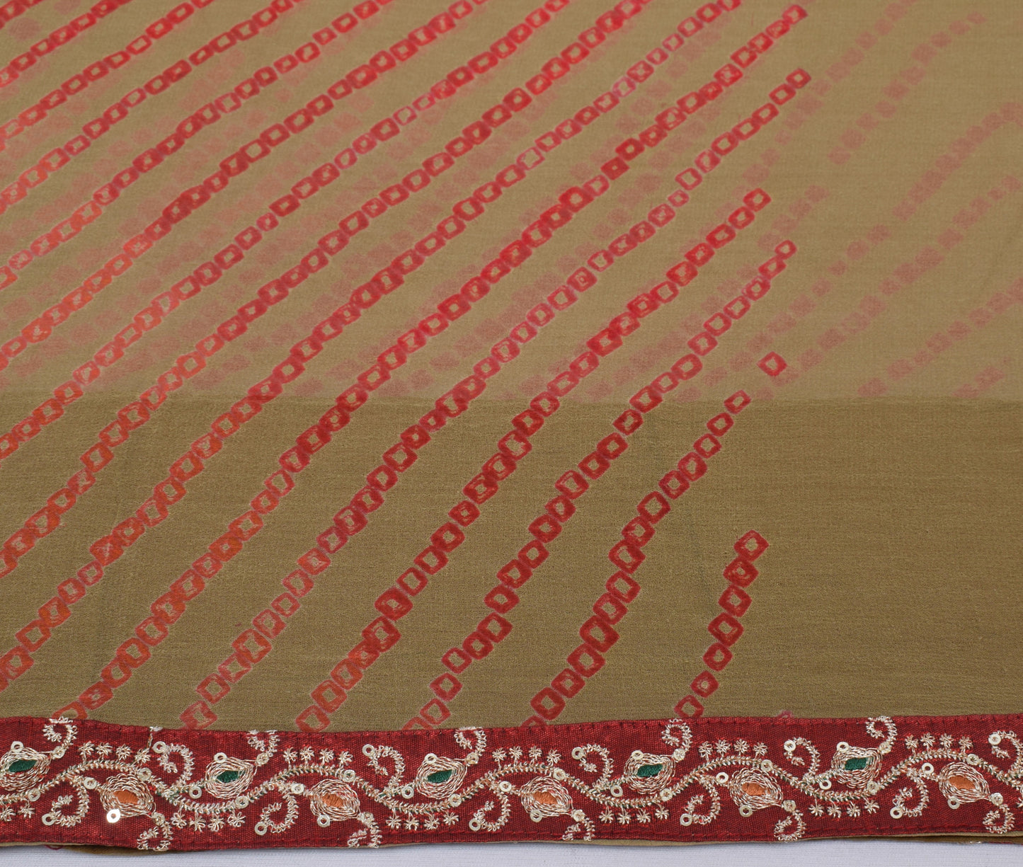 Sushila Vintage Green Saree 100% Pure Georgette Silk Printed Indian Craft Fabric