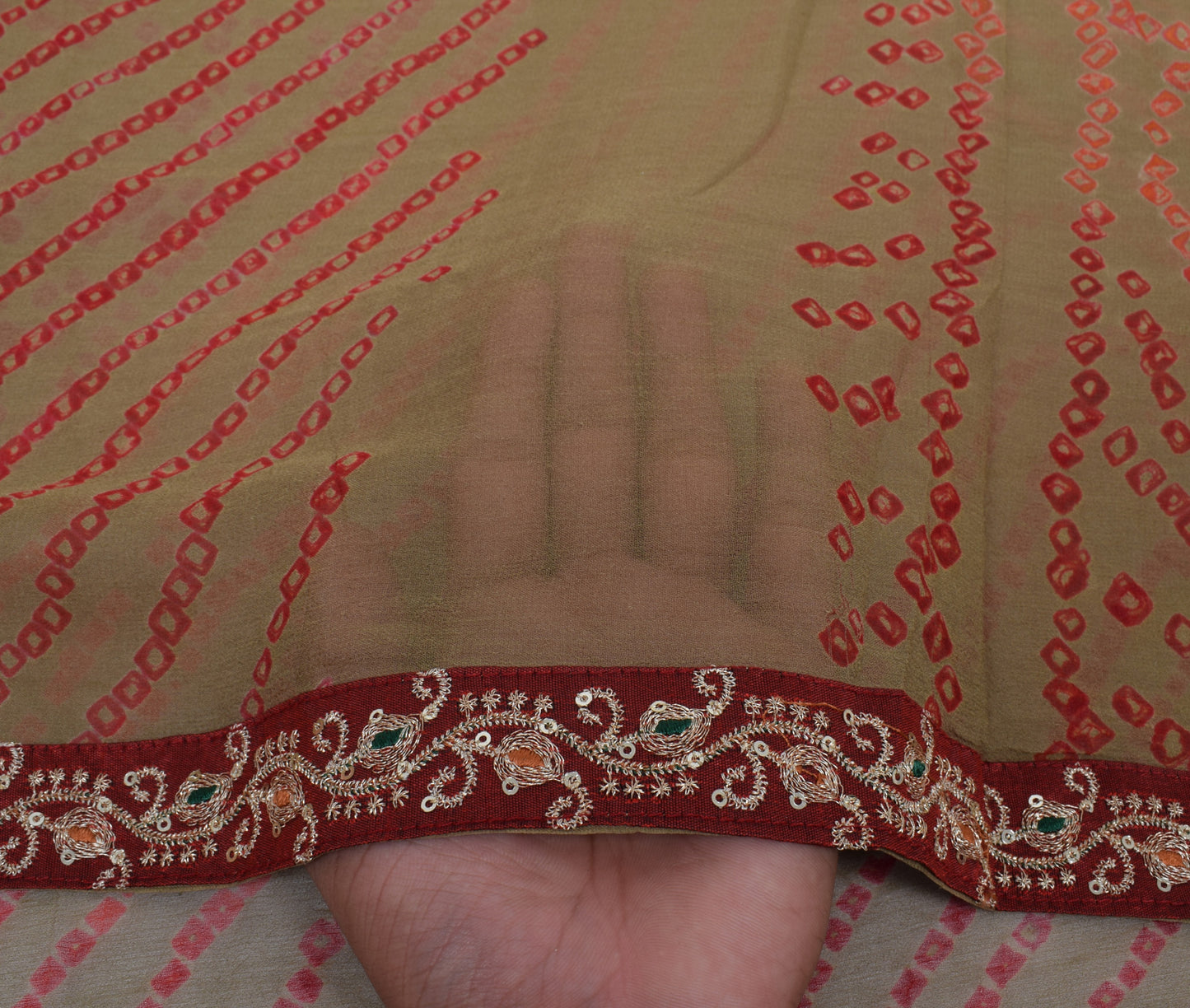 Sushila Vintage Green Saree 100% Pure Georgette Silk Printed Indian Craft Fabric