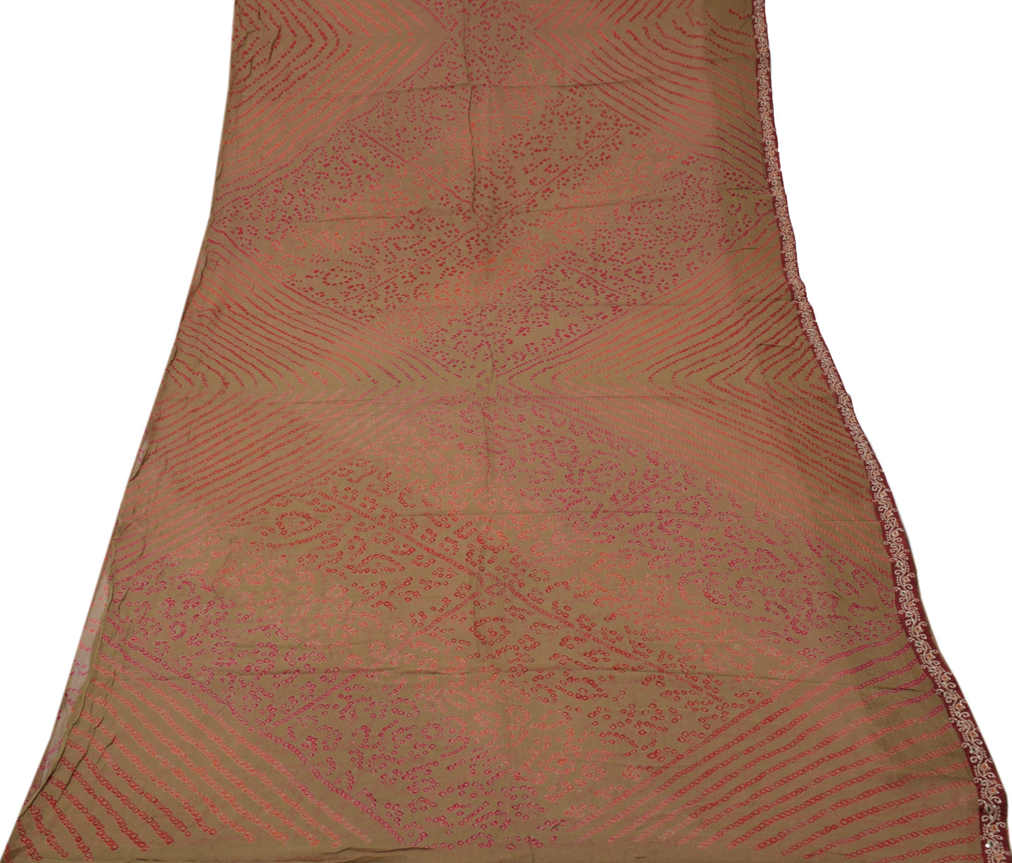 Sushila Vintage Green Saree 100% Pure Georgette Silk Printed Indian Craft Fabric