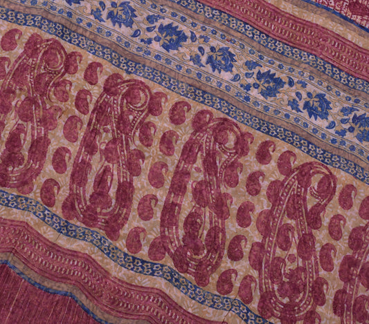 Sushila Vintage Magenta Sari 100% Pure Georgette Silk Printed Craft Fabric