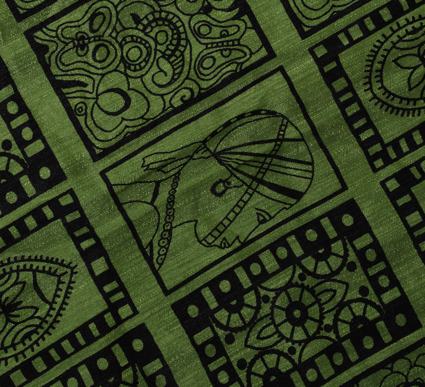 Sushila Vintage Green Saree Blend Georgette Silk Printed Indian Craft Fabric