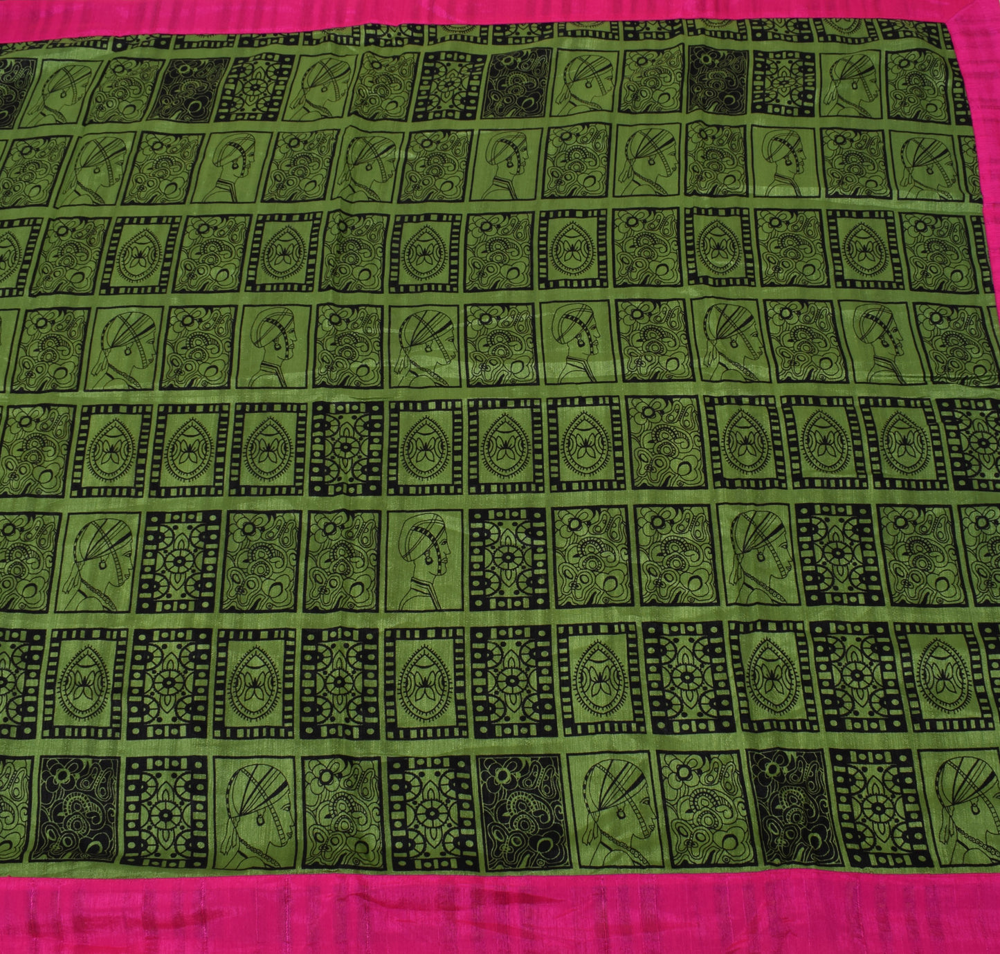 Sushila Vintage Green Saree Blend Georgette Silk Printed Indian Craft Fabric