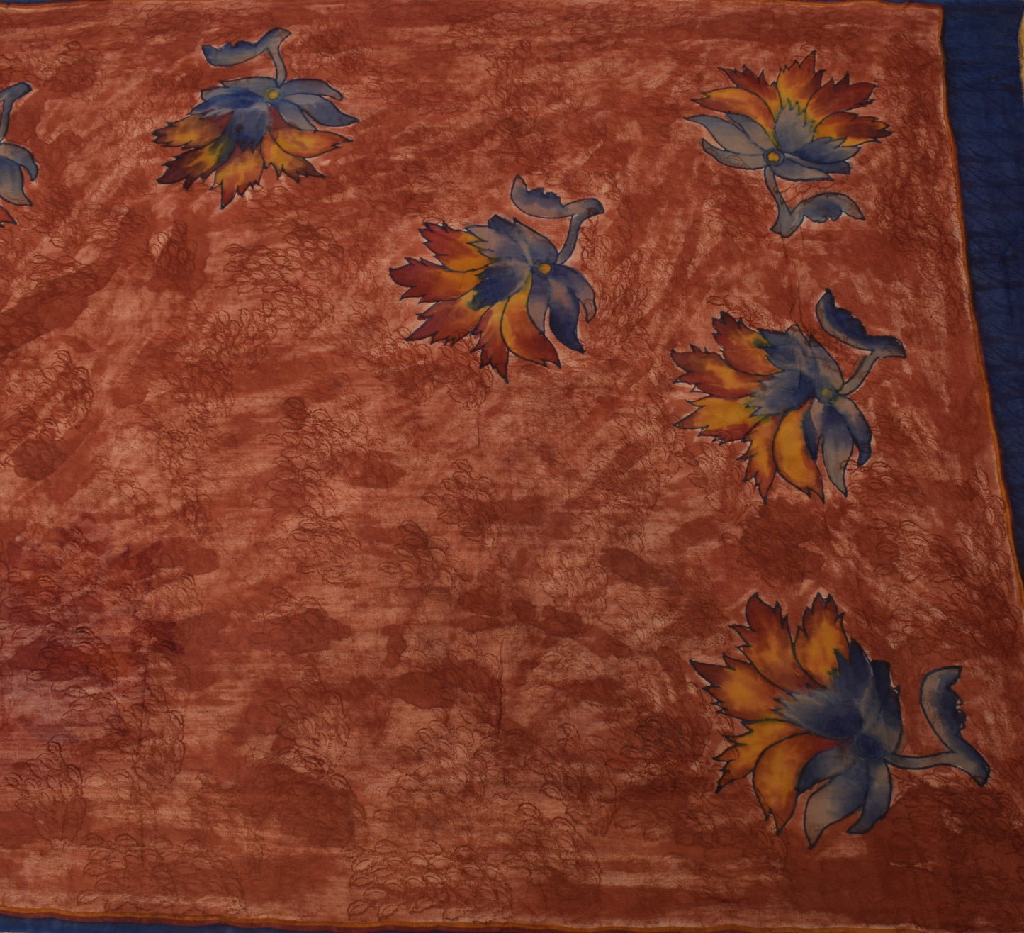 Sushila Vintage Rust Saree 100% Pure Georgette Silk Printed Floral Craft Fabric