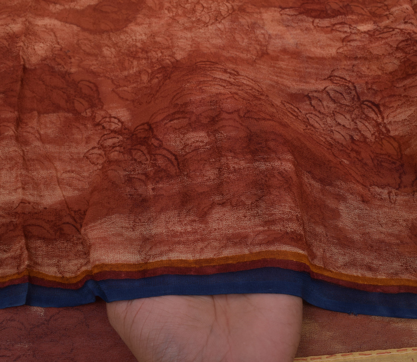 Sushila Vintage Rust Saree 100% Pure Georgette Silk Printed Floral Craft Fabric