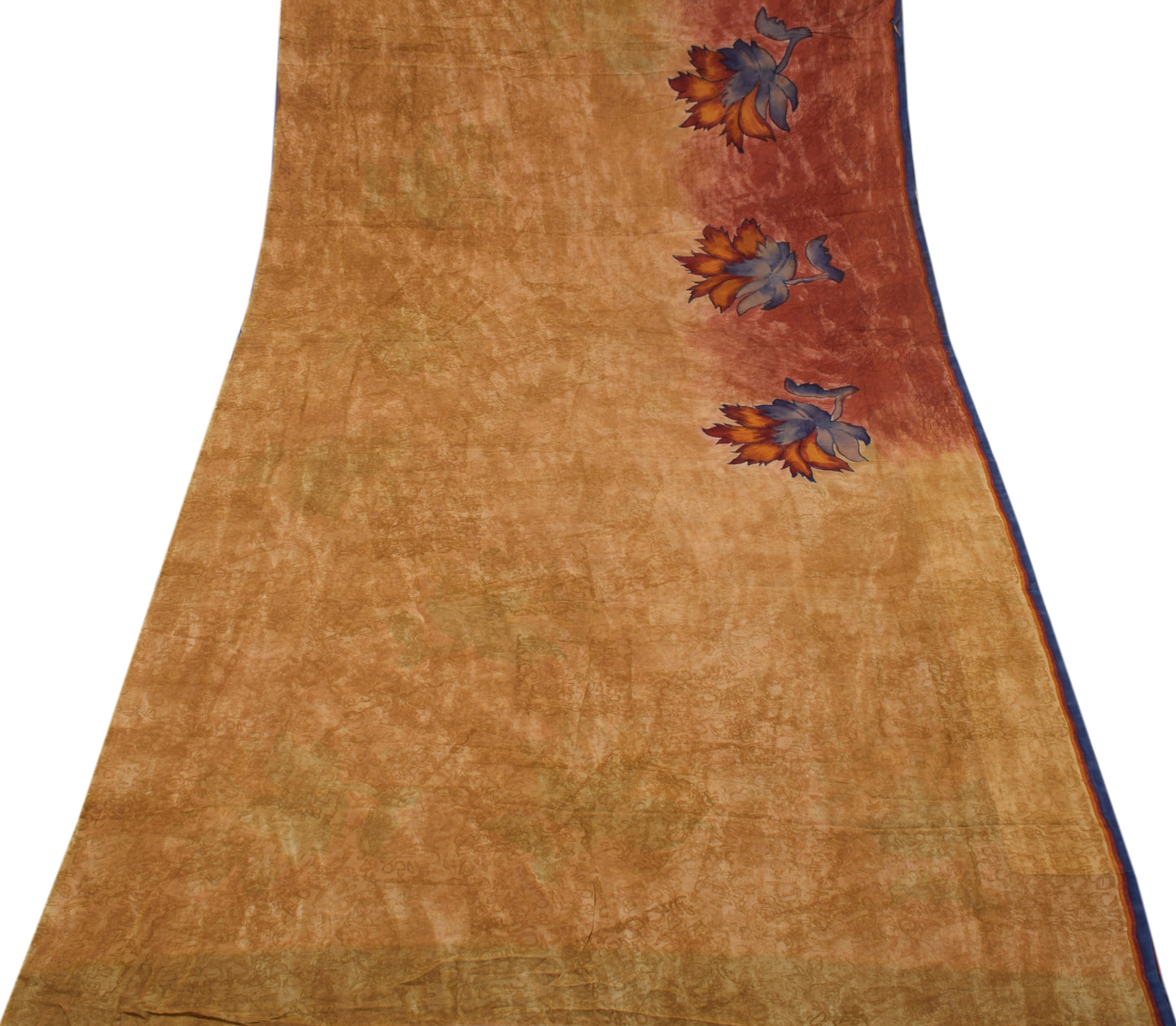 Sushila Vintage Rust Saree 100% Pure Georgette Silk Printed Floral Craft Fabric