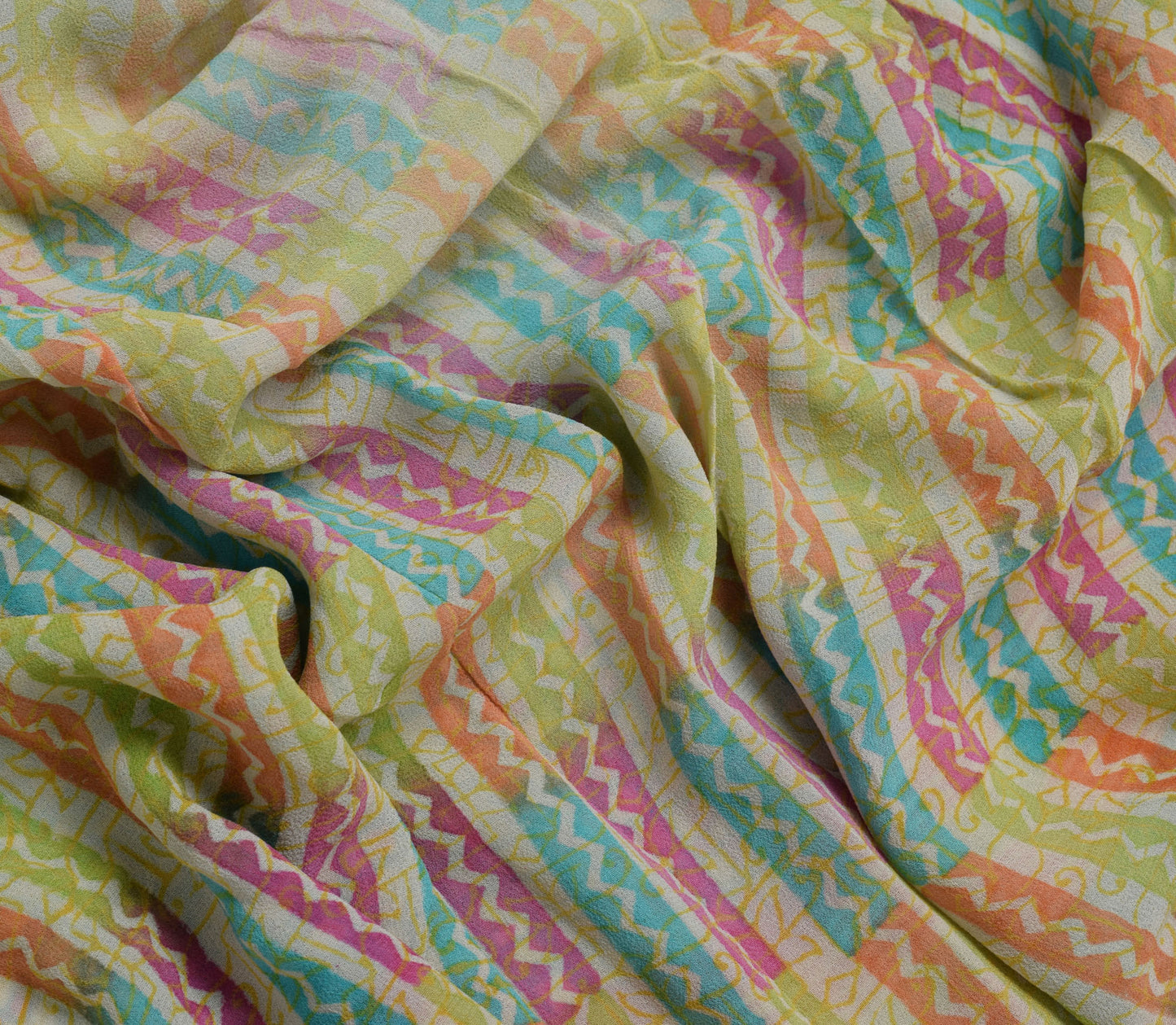 Sushila Vintage Green Saree 100% Pure Georgette Silk Printed Indian Craft Fabric