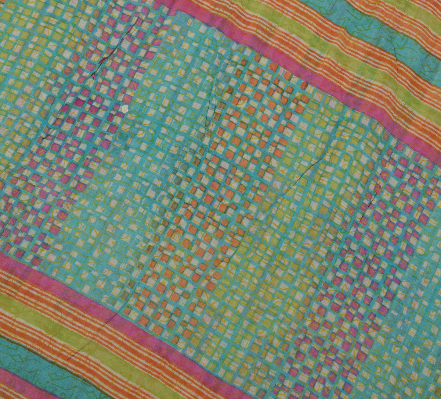 Sushila Vintage Green Saree 100% Pure Georgette Silk Printed Indian Craft Fabric