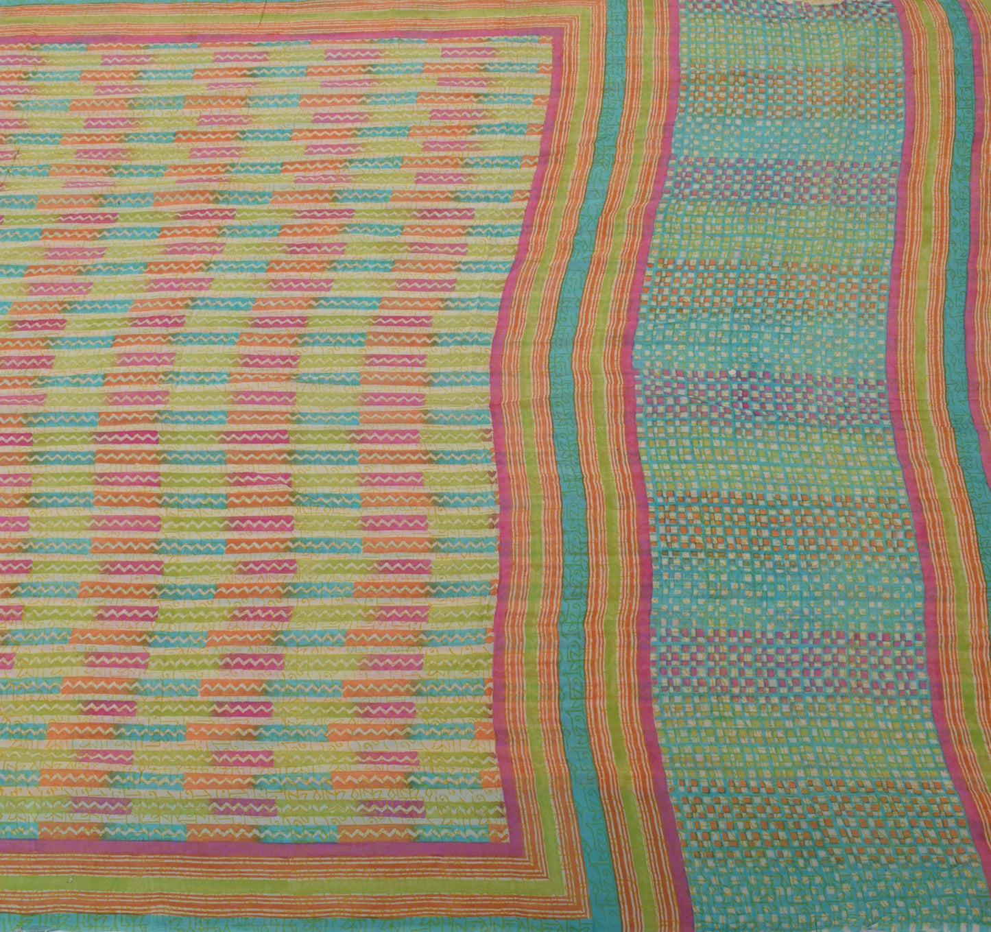 Sushila Vintage Green Saree 100% Pure Georgette Silk Printed Indian Craft Fabric