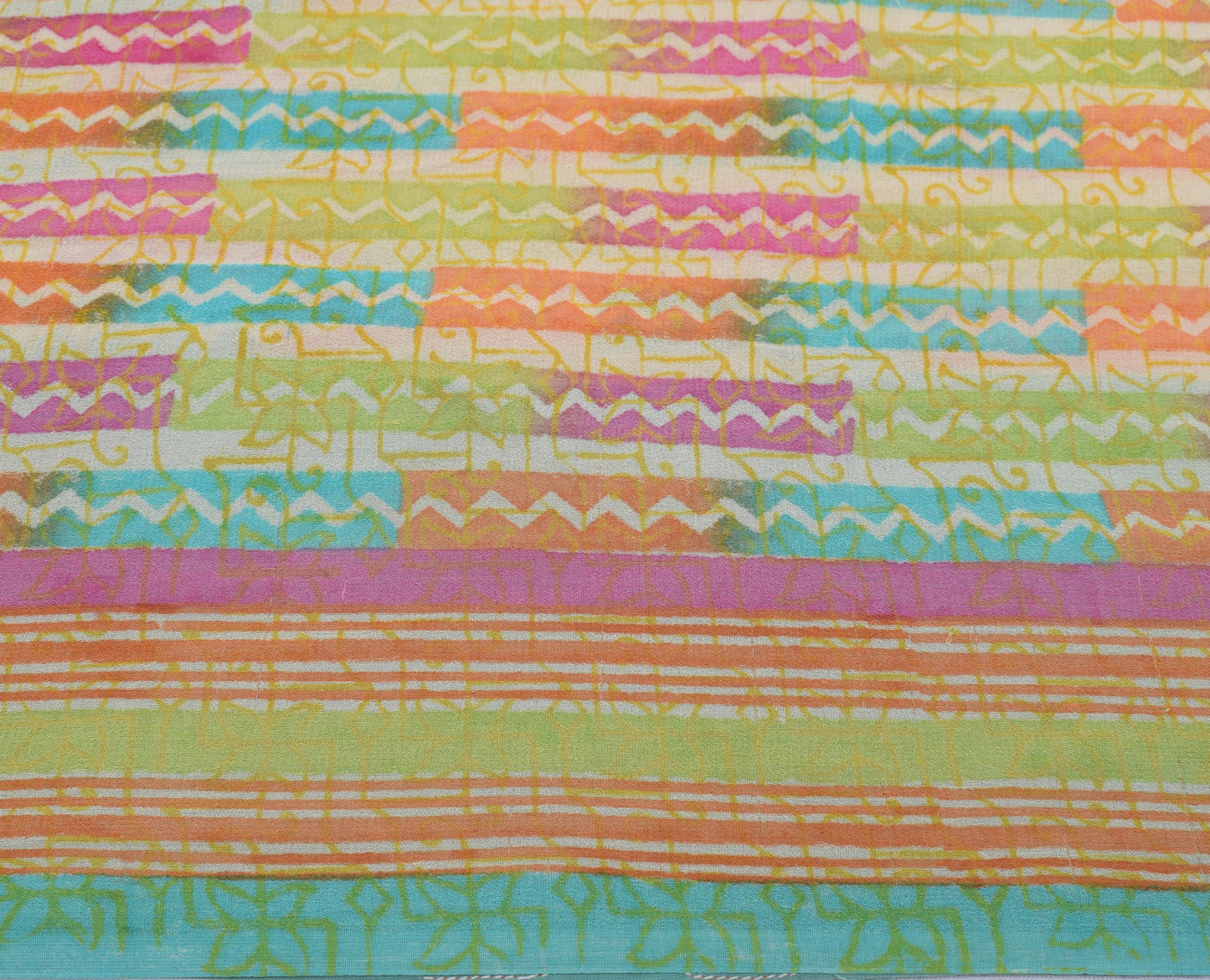 Sushila Vintage Green Saree 100% Pure Georgette Silk Printed Indian Craft Fabric