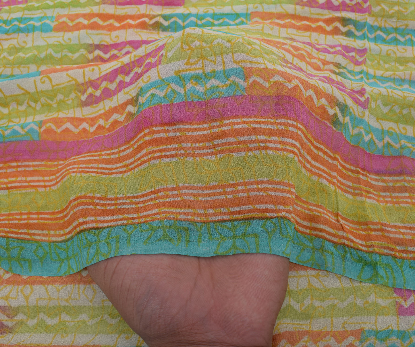 Sushila Vintage Green Saree 100% Pure Georgette Silk Printed Indian Craft Fabric