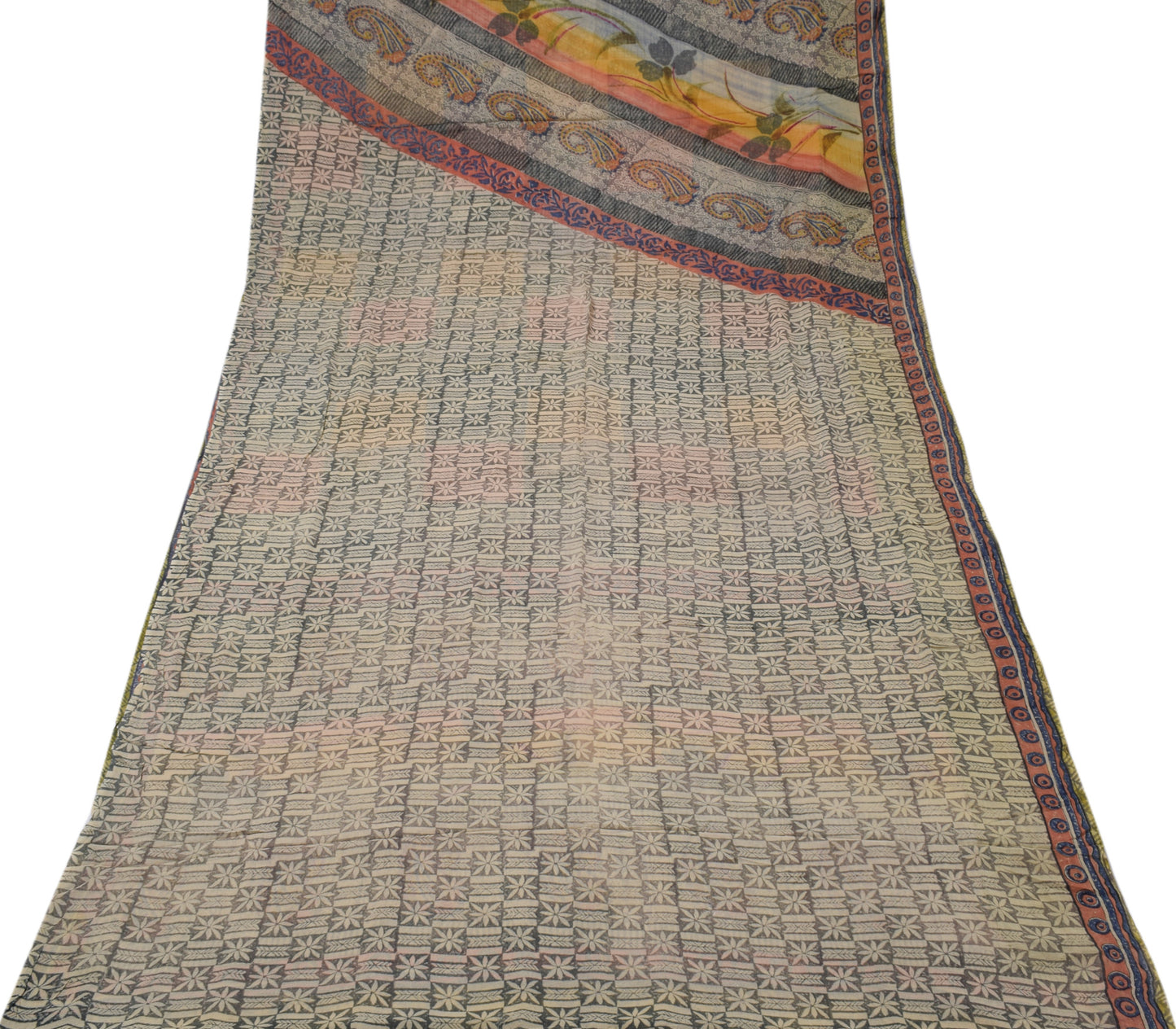 Sushila Vintage Indian Sari 100% Pure Georgette Silk Printed Floral Craft Fabric