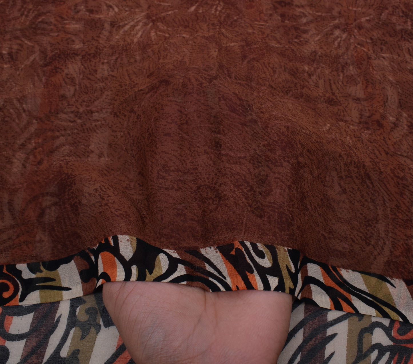 Sushila Vintage Brown Saree 100% Pure Georgette Silk Printed Floral Craft Fabric