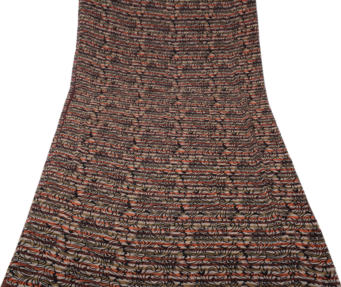 Sushila Vintage Brown Saree 100% Pure Georgette Silk Printed Floral Craft Fabric