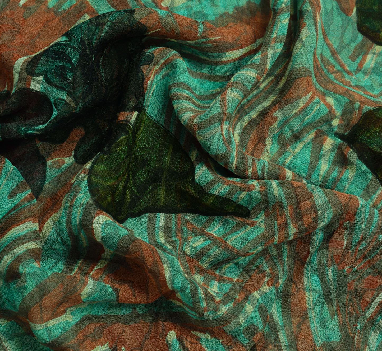 Sushila Vintage Indian Sari 100% Pure Georgette Silk Printed Floral Craft Fabric