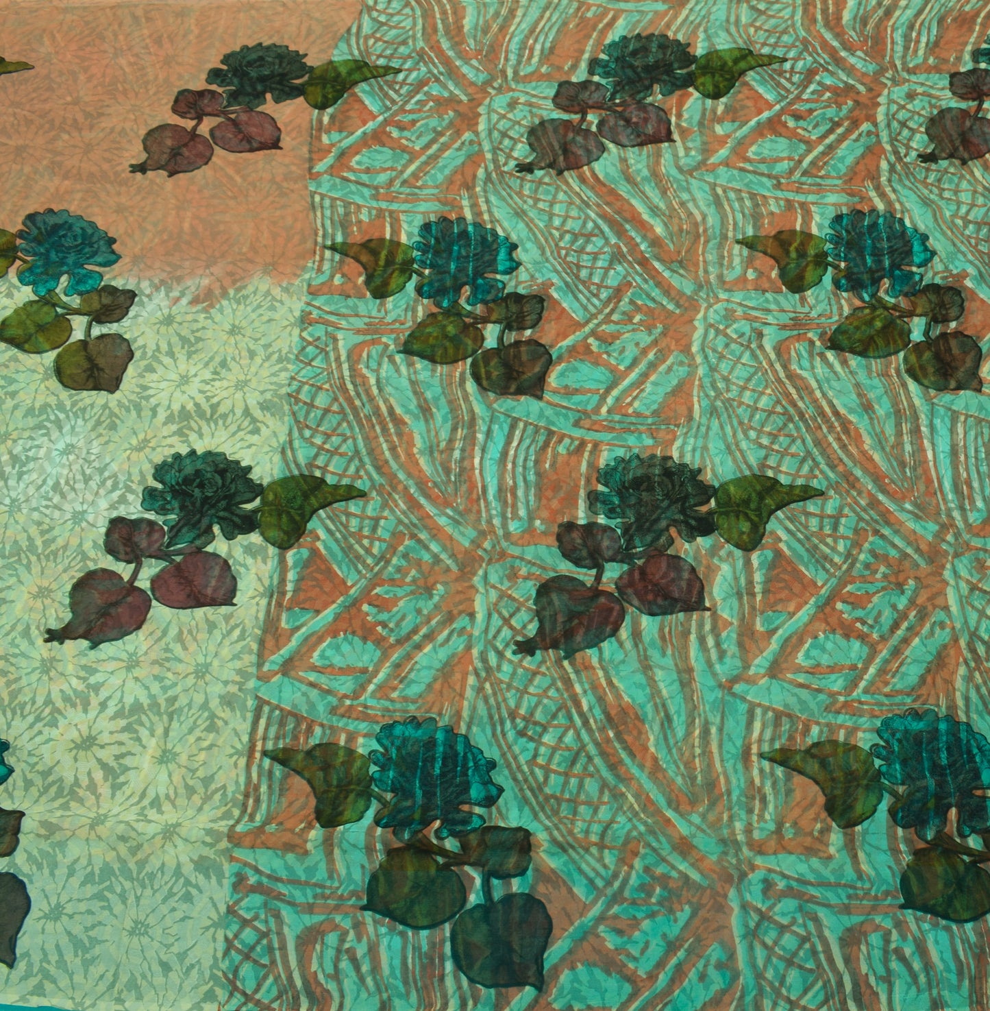 Sushila Vintage Indian Sari 100% Pure Georgette Silk Printed Floral Craft Fabric