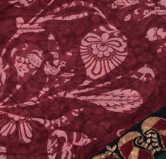 Sushila Vintage Saree 100% Pure Georgette Silk Printed Embroidered Craft Fabric