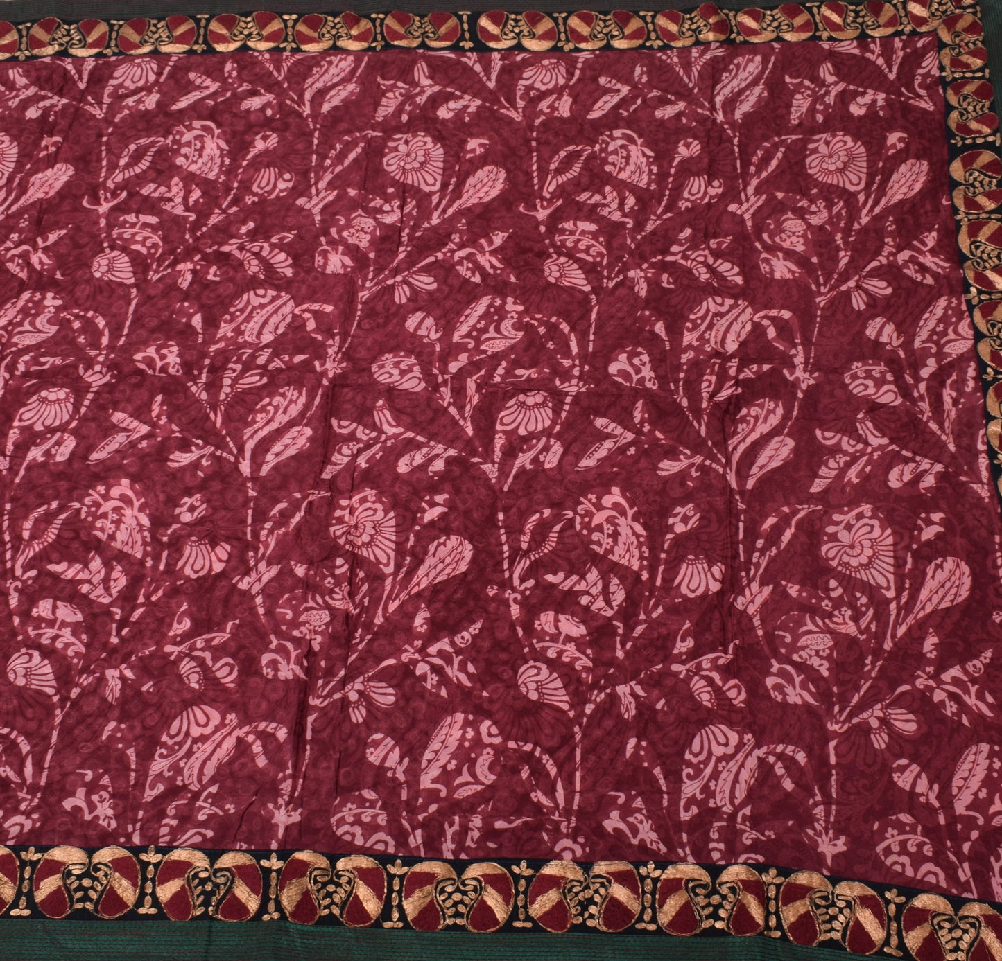 Sushila Vintage Saree 100% Pure Georgette Silk Printed Embroidered Craft Fabric