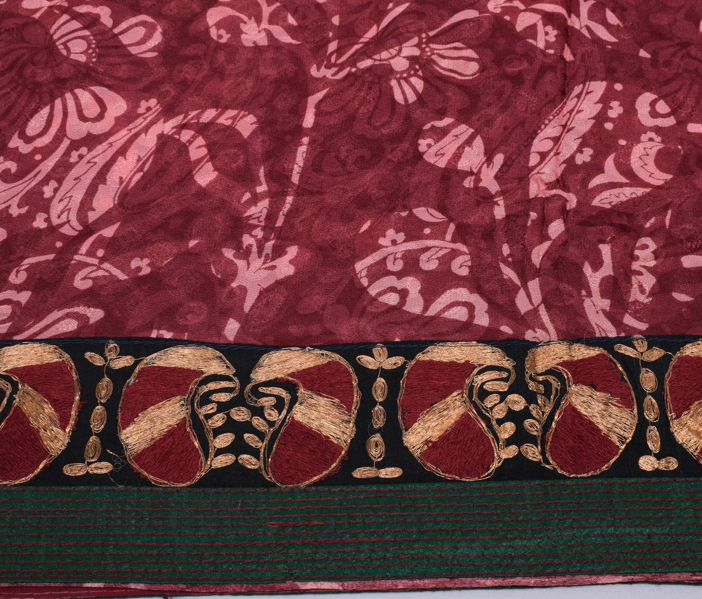 Sushila Vintage Saree 100% Pure Georgette Silk Printed Embroidered Craft Fabric