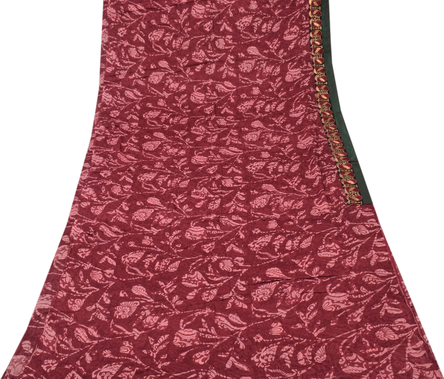 Sushila Vintage Saree 100% Pure Georgette Silk Printed Embroidered Craft Fabric