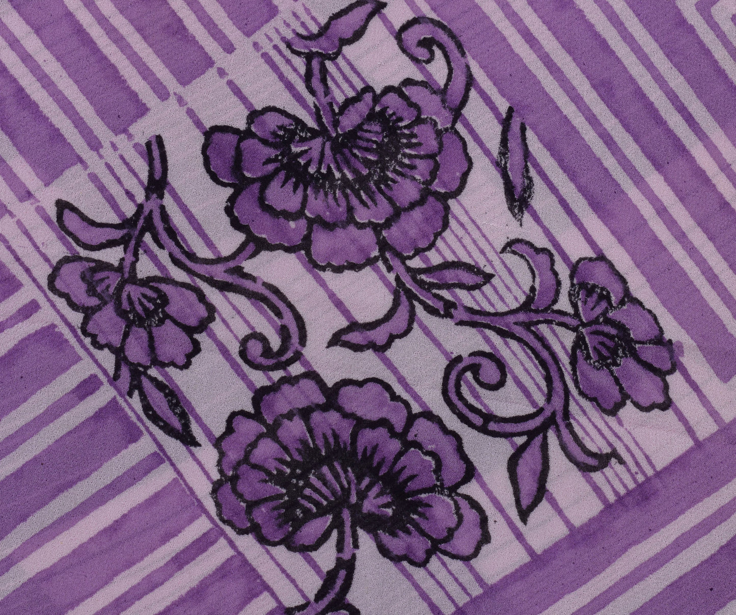 Sushila Vintage Purple Sari 100% Pure Georgette Silk Printed Floral Craft Fabric