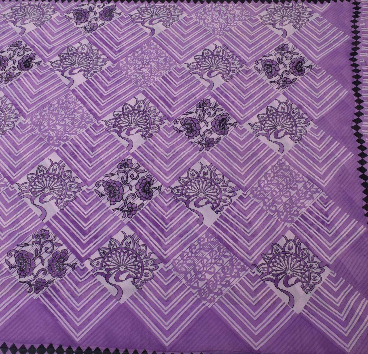 Sushila Vintage Purple Sari 100% Pure Georgette Silk Printed Floral Craft Fabric