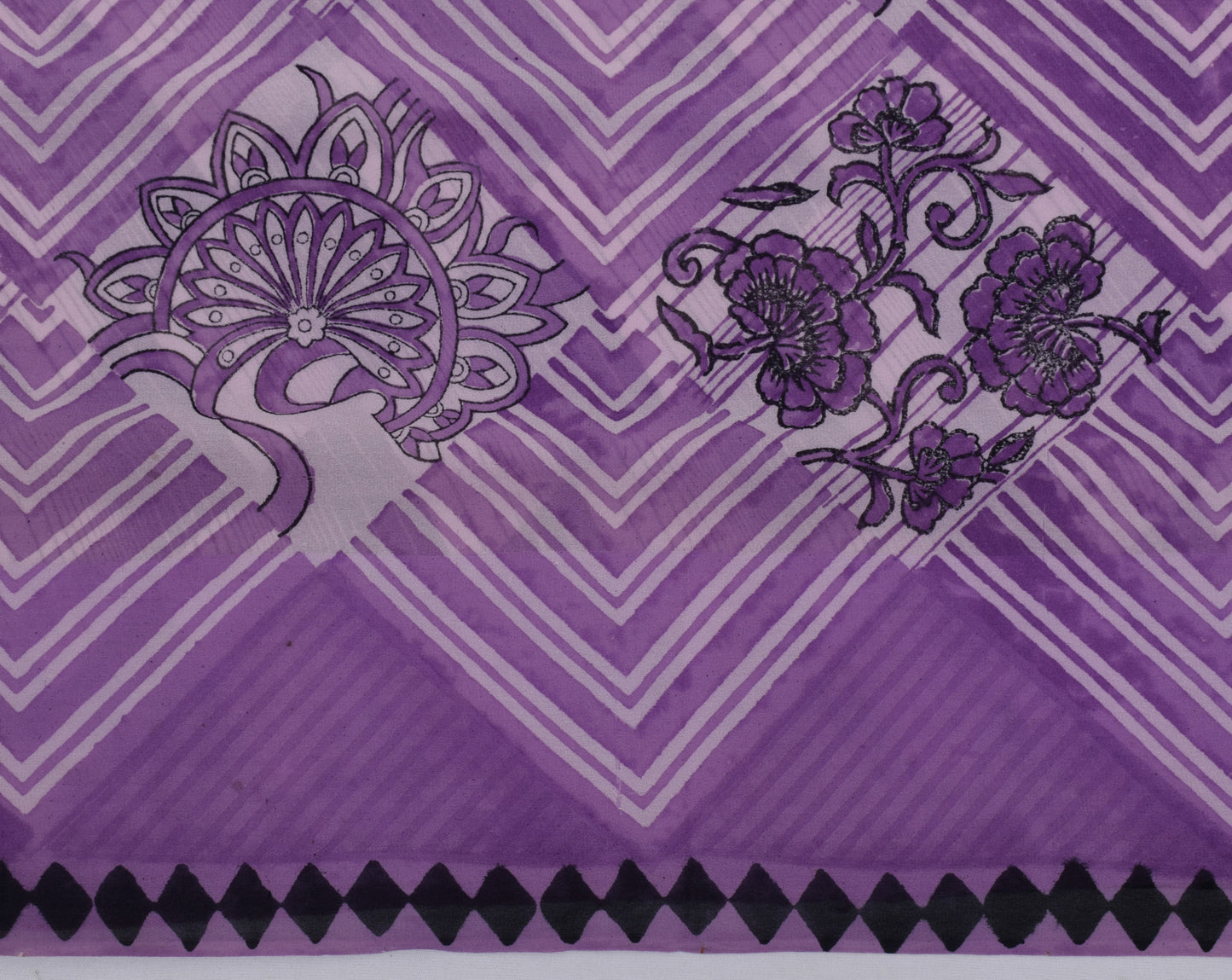 Sushila Vintage Purple Sari 100% Pure Georgette Silk Printed Floral Craft Fabric