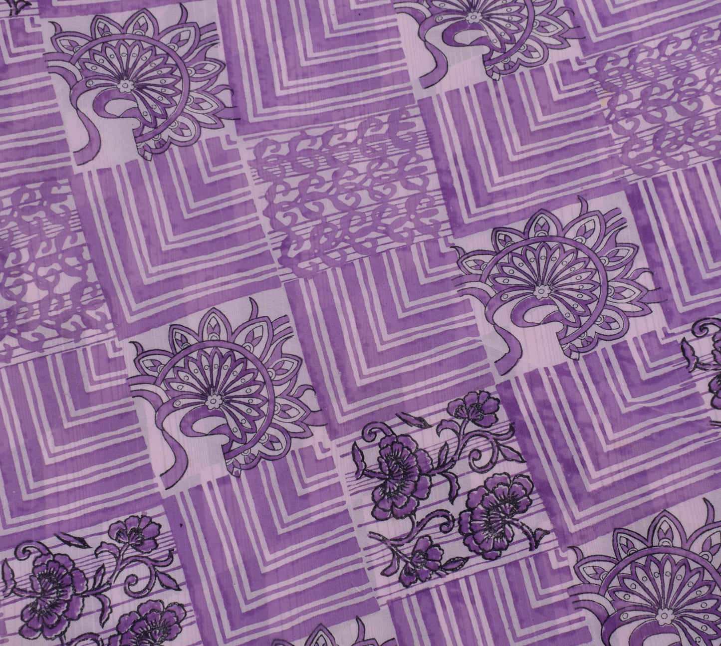 Sushila Vintage Purple Sari 100% Pure Georgette Silk Printed Floral Craft Fabric