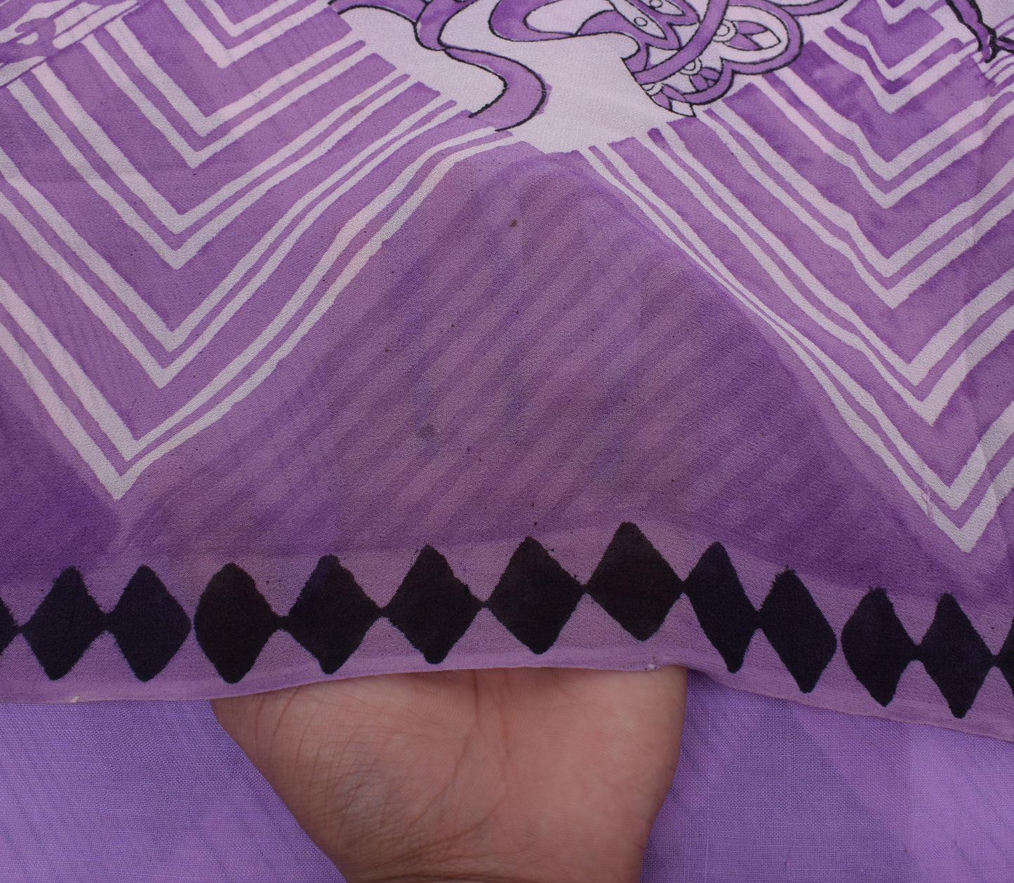 Sushila Vintage Purple Sari 100% Pure Georgette Silk Printed Floral Craft Fabric