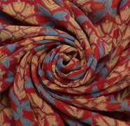 Sushila Vintage Red Saree 100% Pure Georgette Silk Printed Indian Craft Fabric