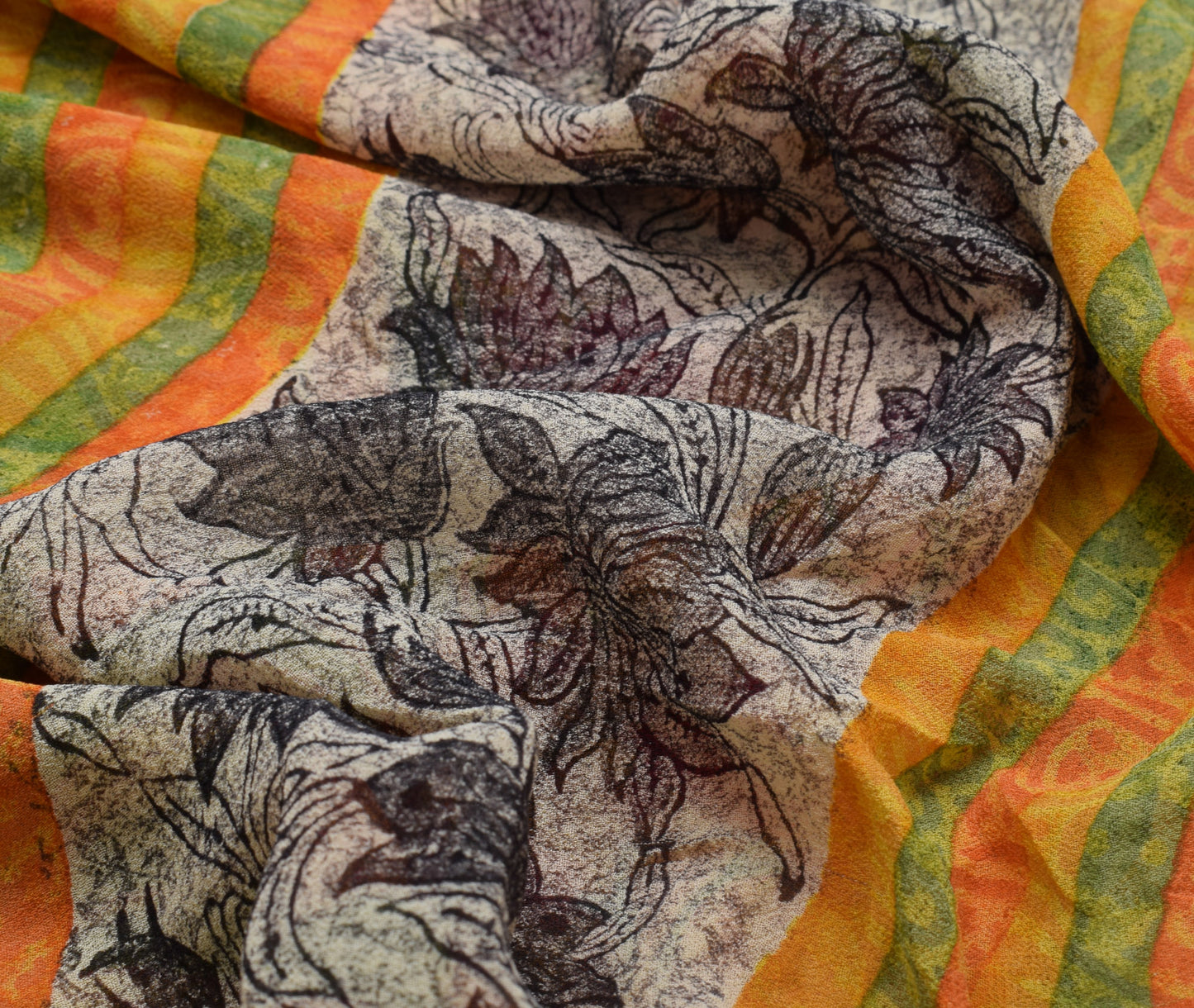 Sushila Vintage Mustard Sari Pure Georgette Silk Printed Floral Craft Fabric