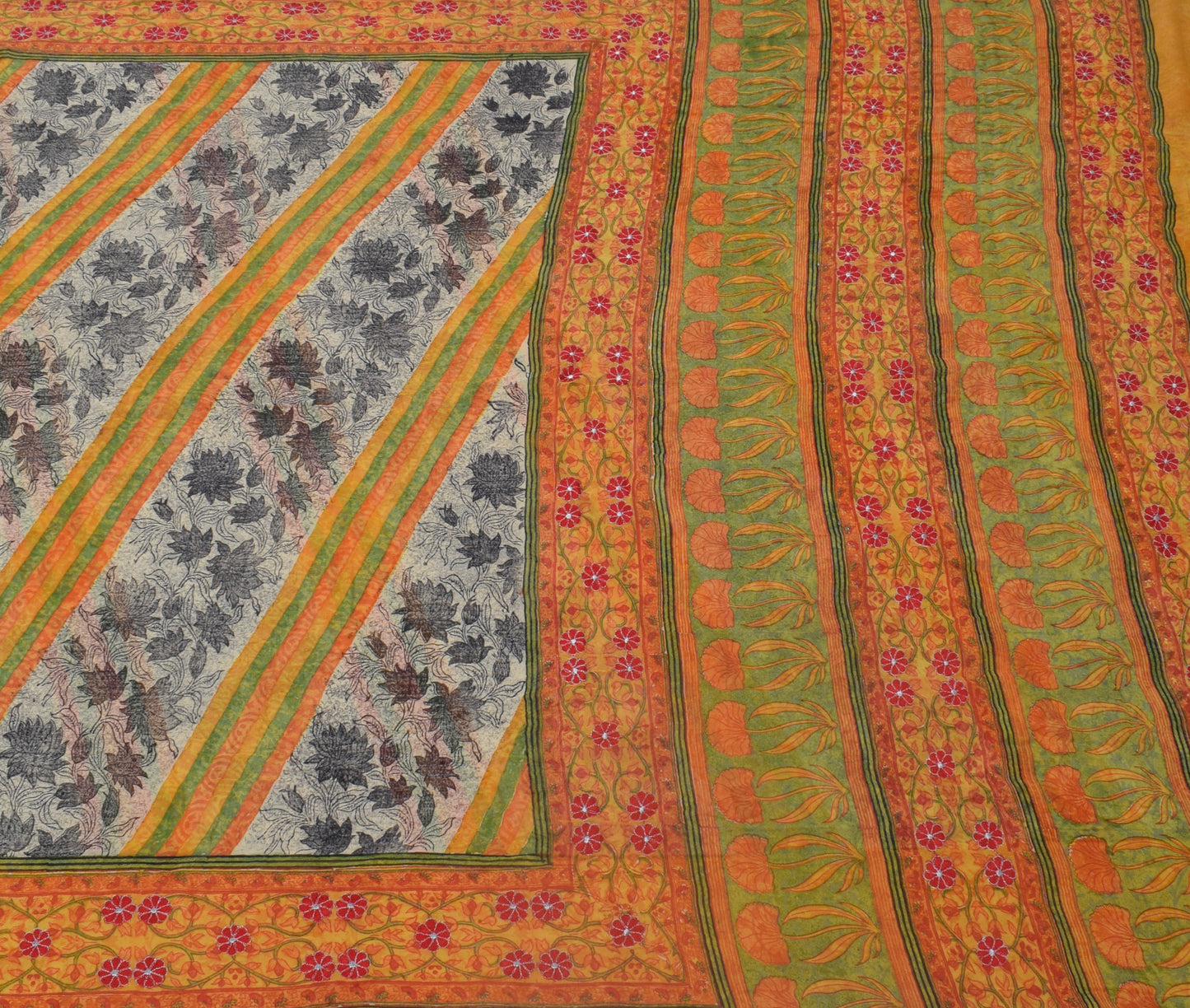 Sushila Vintage Mustard Sari Pure Georgette Silk Printed Floral Craft Fabric