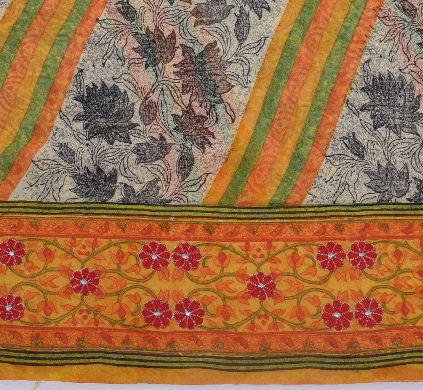 Sushila Vintage Mustard Sari Pure Georgette Silk Printed Floral Craft Fabric