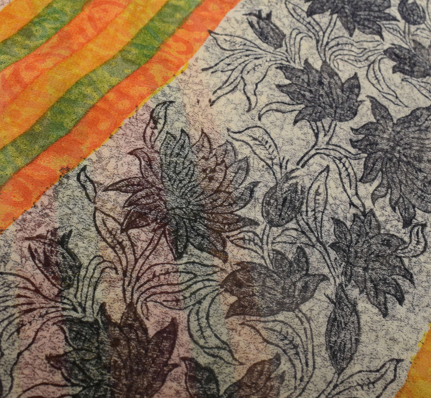 Sushila Vintage Mustard Sari Pure Georgette Silk Printed Floral Craft Fabric