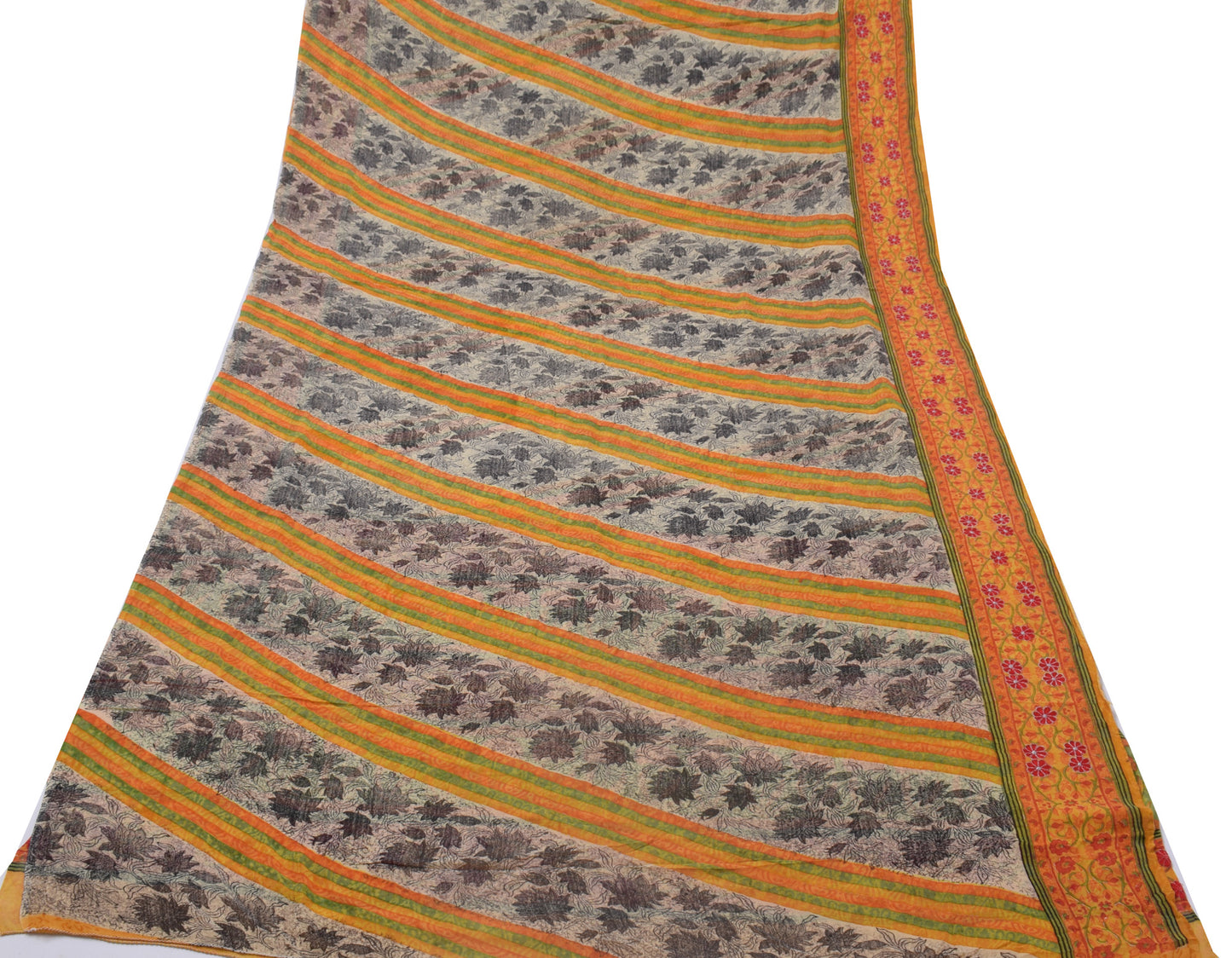 Sushila Vintage Mustard Sari Pure Georgette Silk Printed Floral Craft Fabric