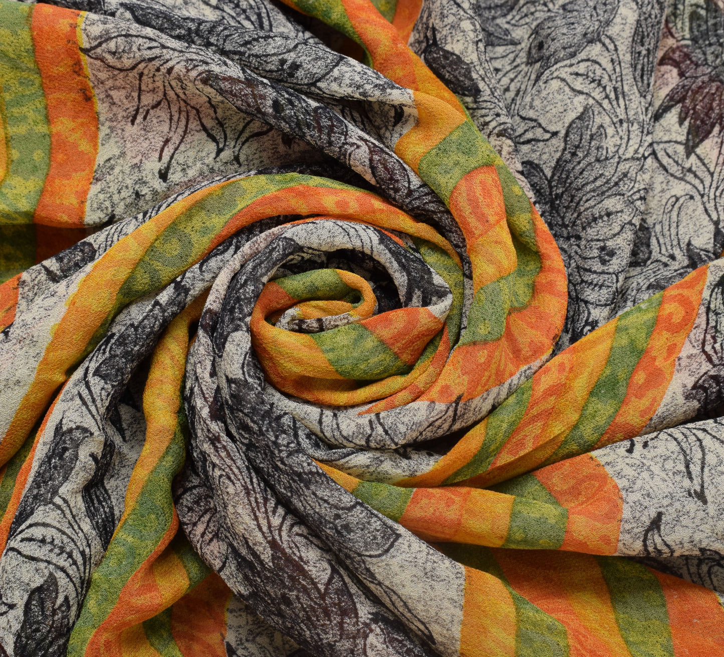 Sushila Vintage Mustard Sari Pure Georgette Silk Printed Floral Craft Fabric