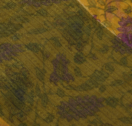 Sushila Vintage Mustard Saree Blend Chiffon Silk Printed Floral Craft Fabric