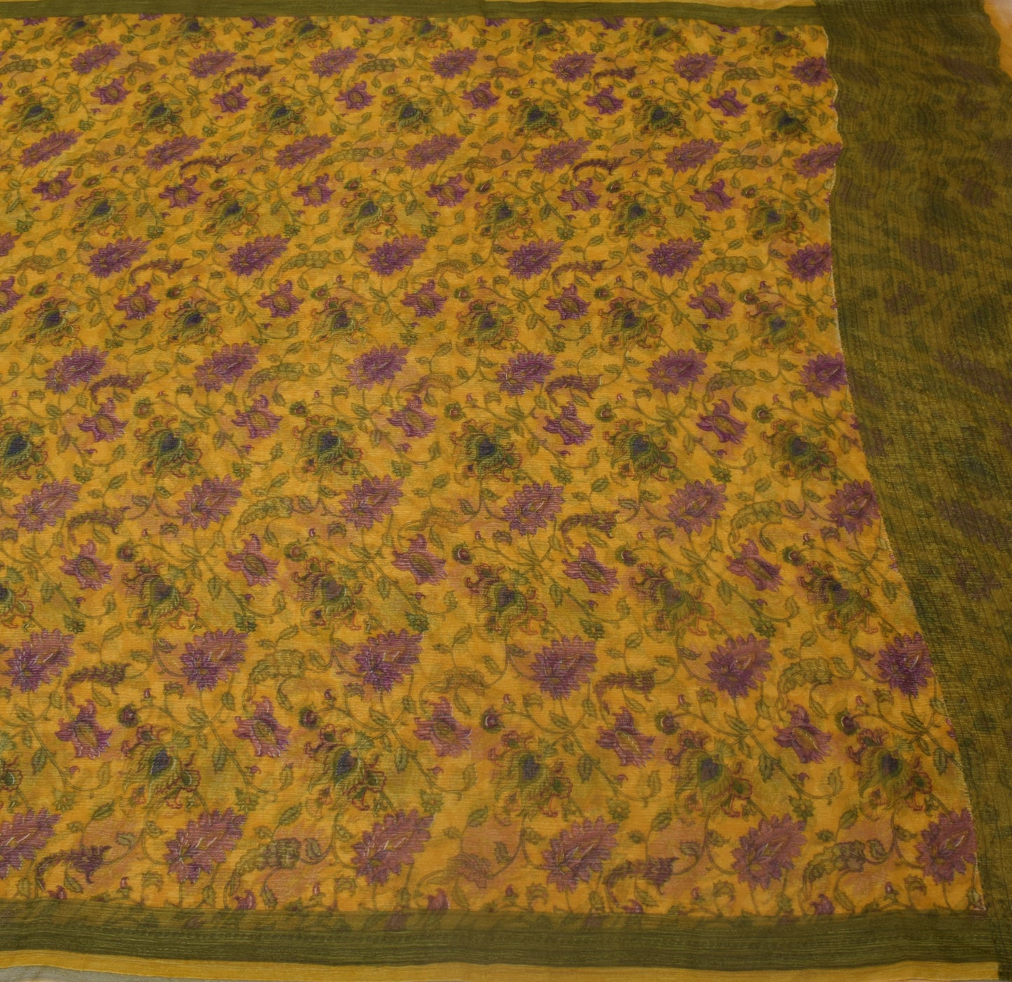 Sushila Vintage Mustard Saree Blend Chiffon Silk Printed Floral Craft Fabric