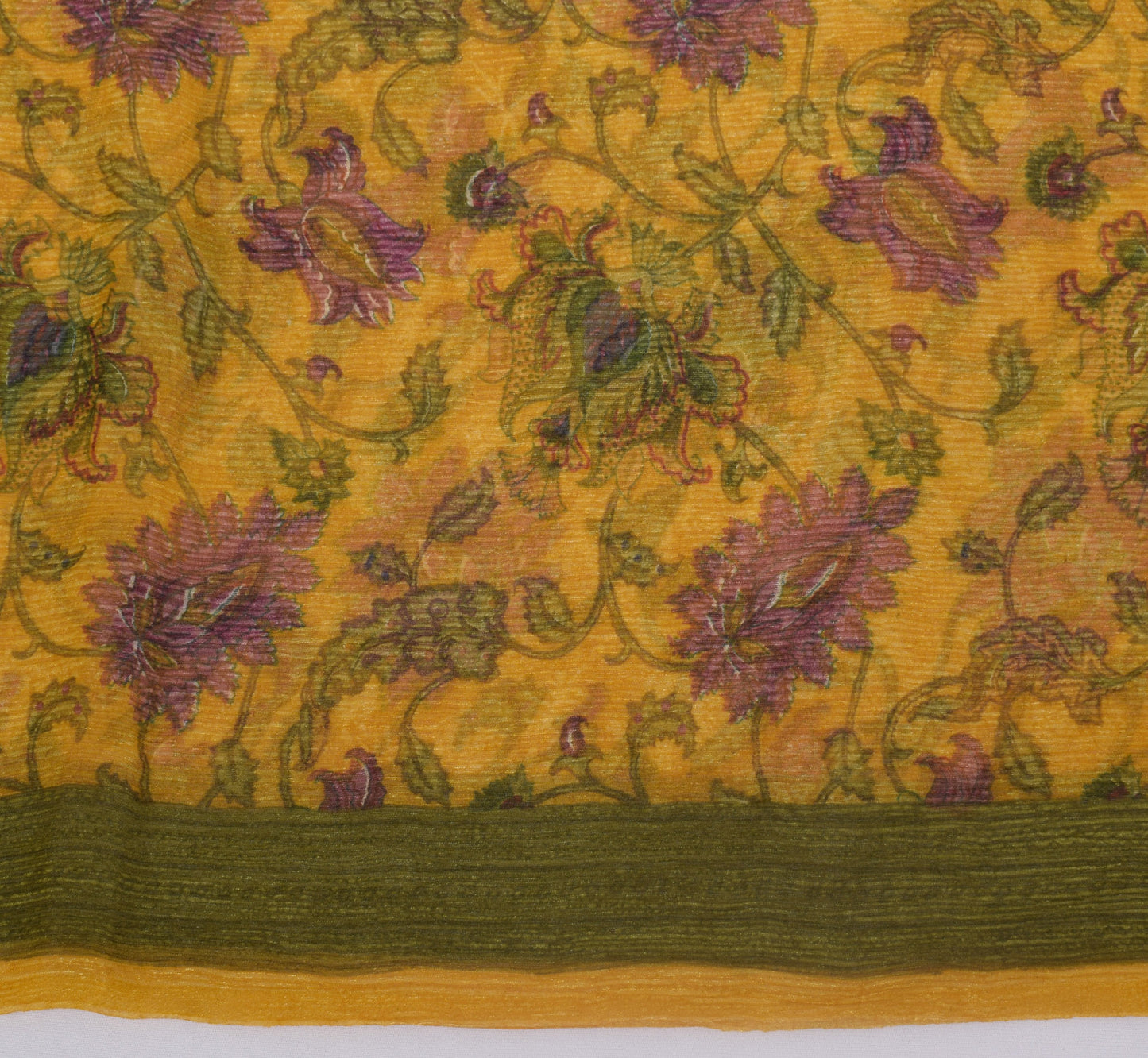 Sushila Vintage Mustard Saree Blend Chiffon Silk Printed Floral Craft Fabric
