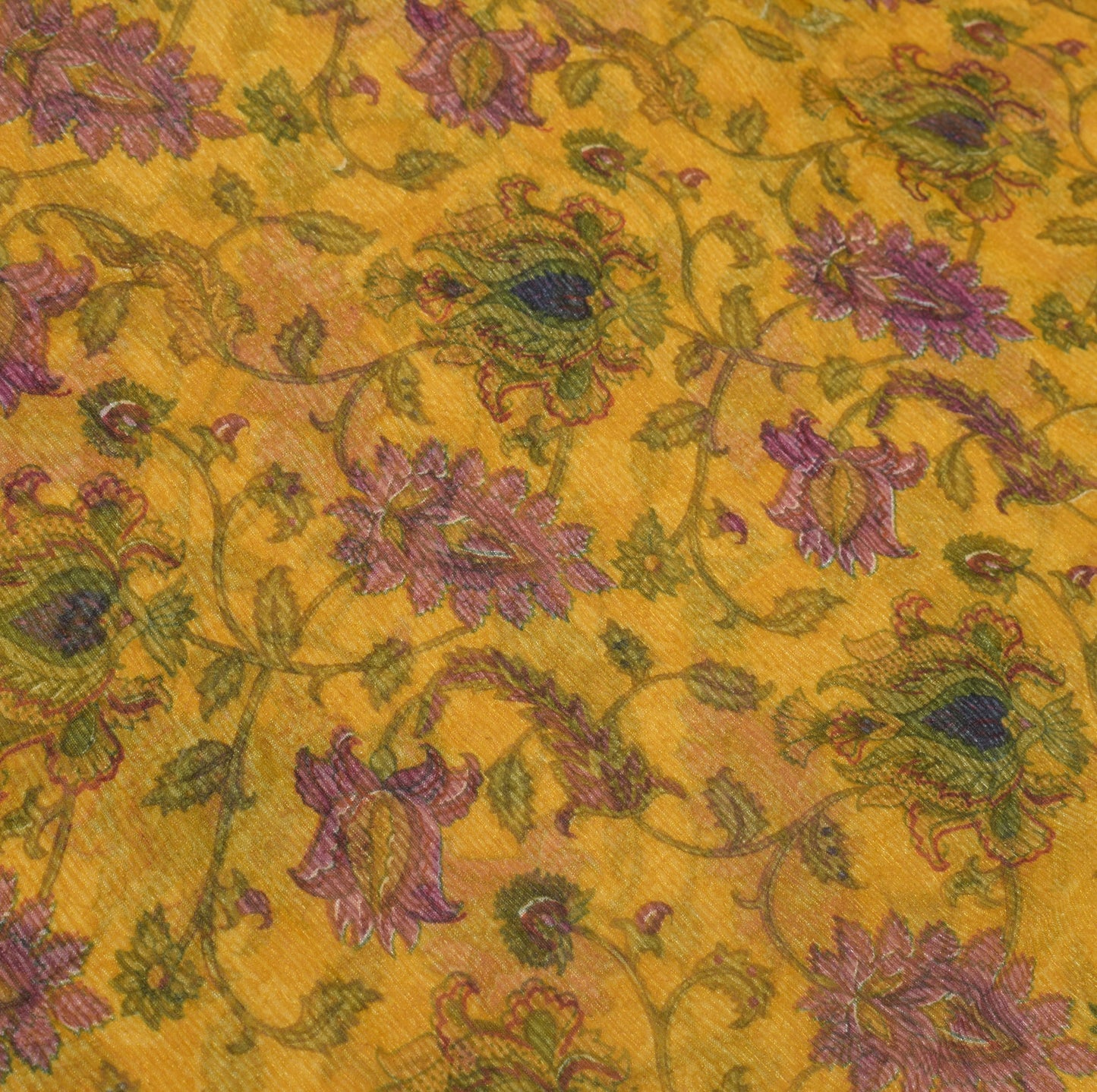 Sushila Vintage Mustard Saree Blend Chiffon Silk Printed Floral Craft Fabric