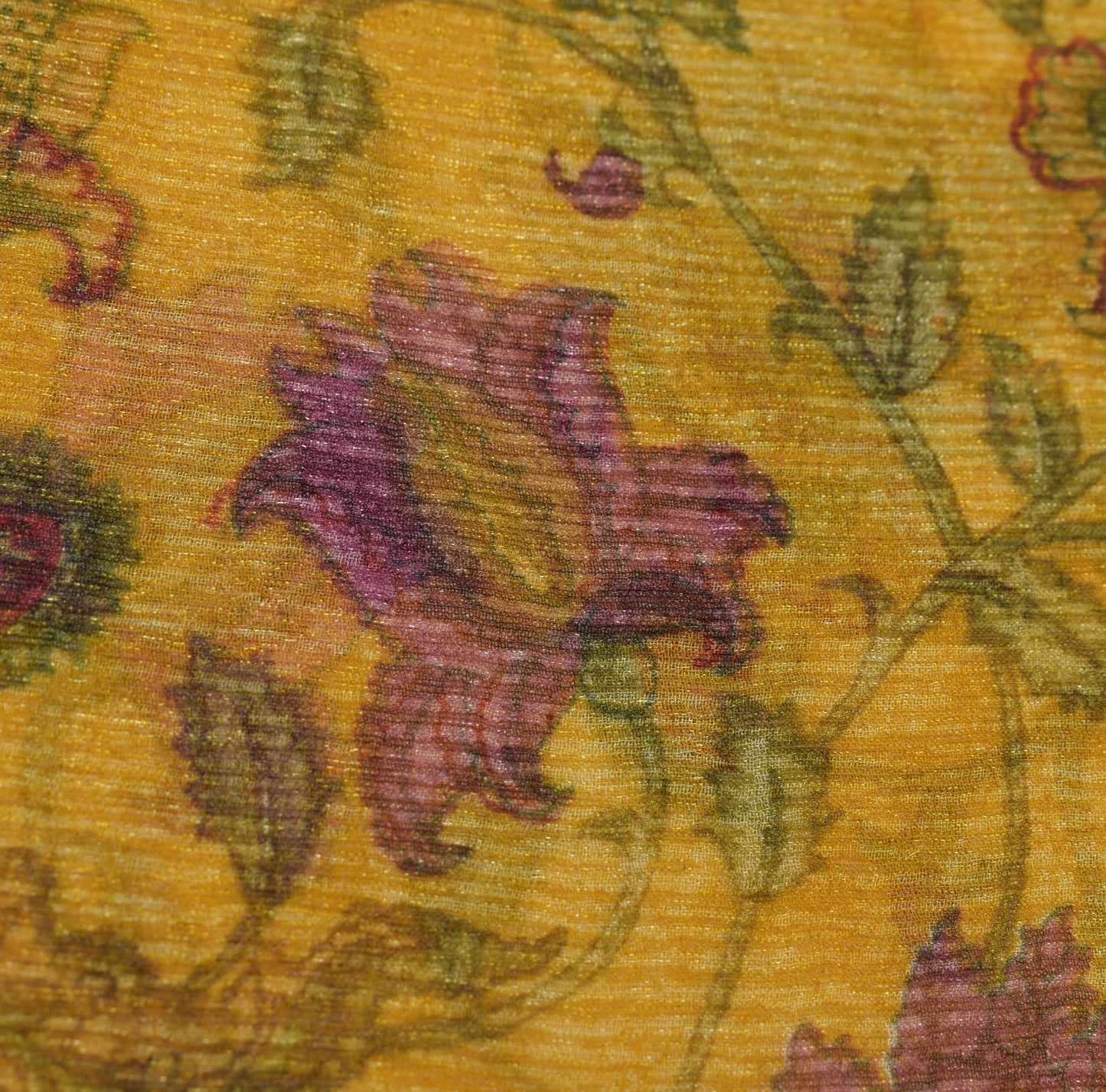 Sushila Vintage Mustard Saree Blend Chiffon Silk Printed Floral Craft Fabric