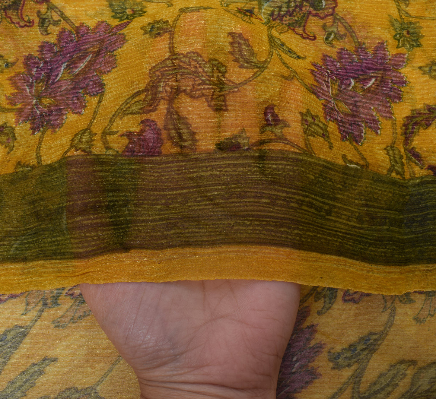 Sushila Vintage Mustard Saree Blend Chiffon Silk Printed Floral Craft Fabric