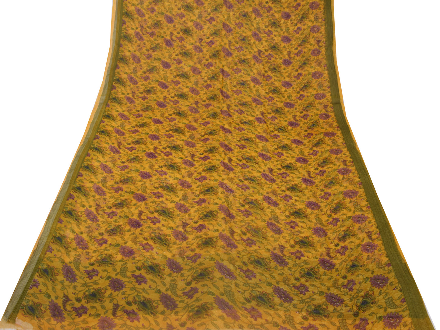 Sushila Vintage Mustard Saree Blend Chiffon Silk Printed Floral Craft Fabric