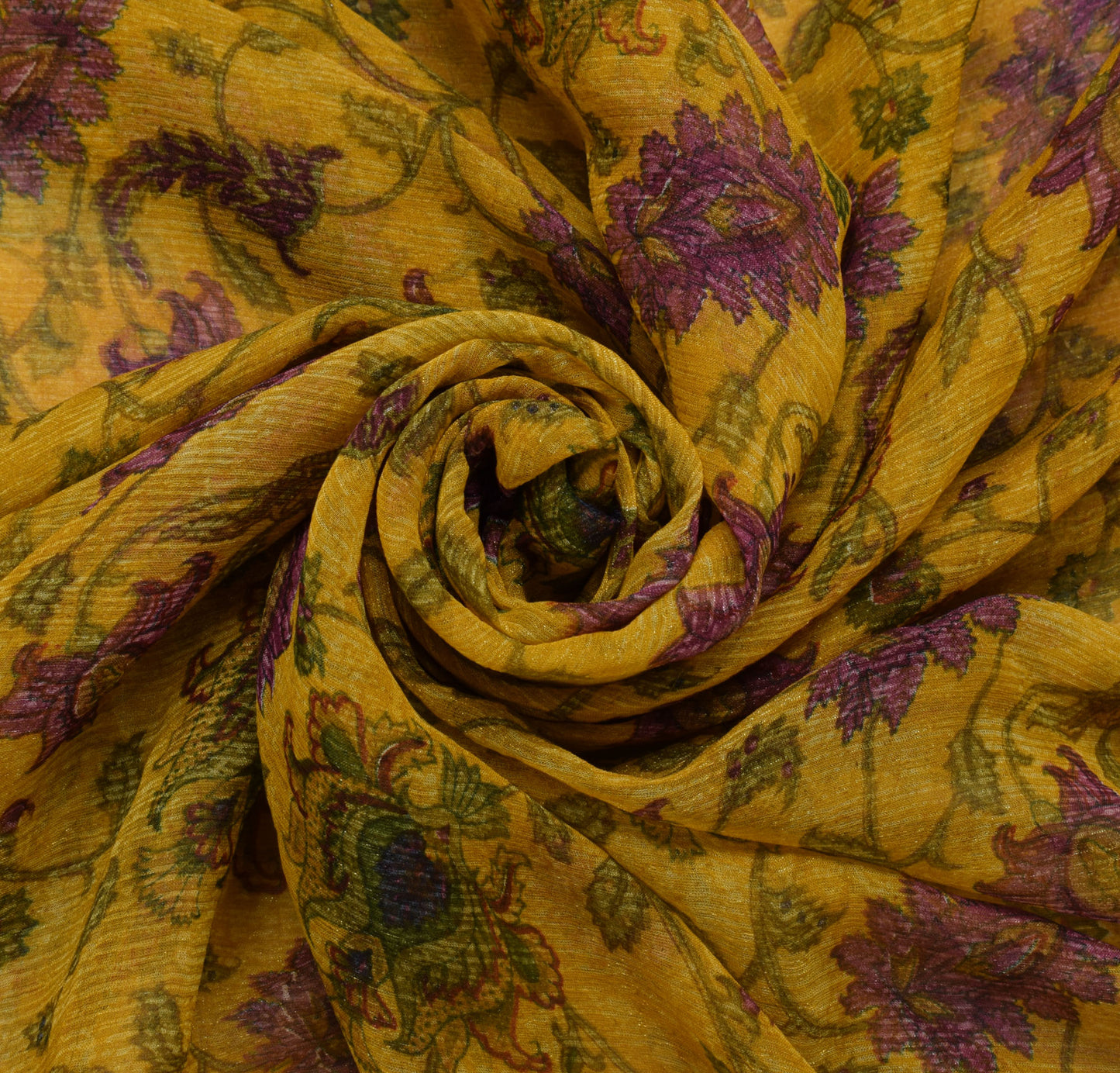 Sushila Vintage Mustard Saree Blend Chiffon Silk Printed Floral Craft Fabric