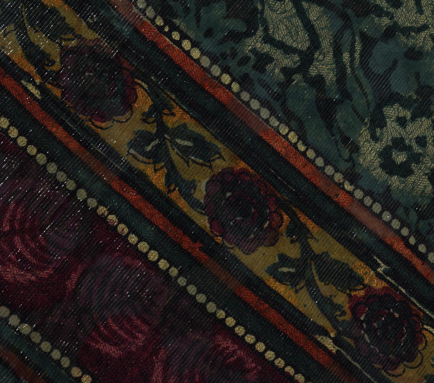 Sushila Vintage Green Sari 100% Pure Georgette Silk Printed & Woven Craft Fabric