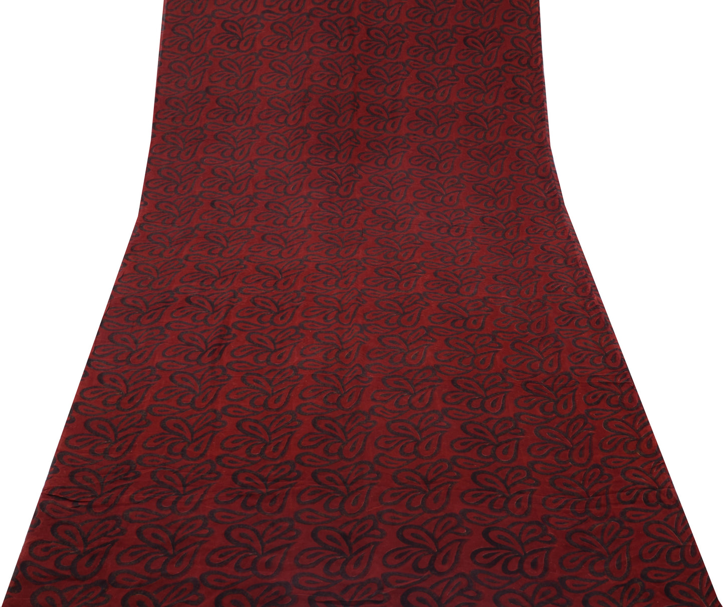Sushila Vintage Maroon Sari 100% Pure Georgette Silk Printed Floral Craft Fabric