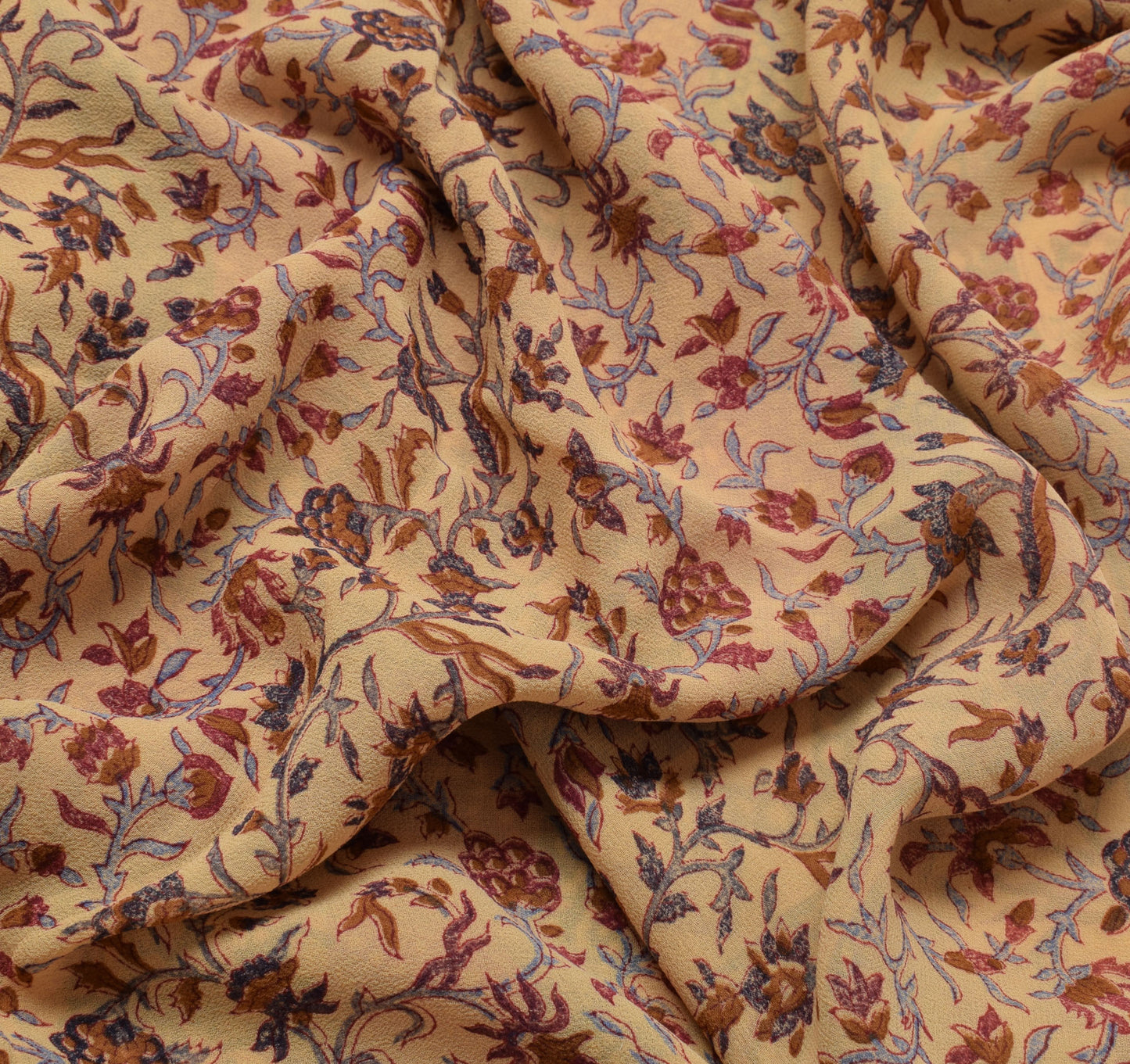 Sushila Vintage Cream Saree 100% Pure Georgette Silk Printed Floral Craft Fabric