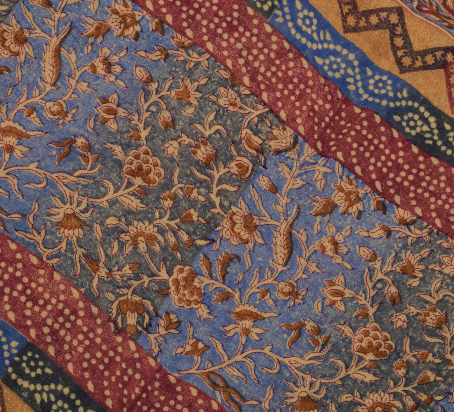 Sushila Vintage Cream Saree 100% Pure Georgette Silk Printed Floral Craft Fabric