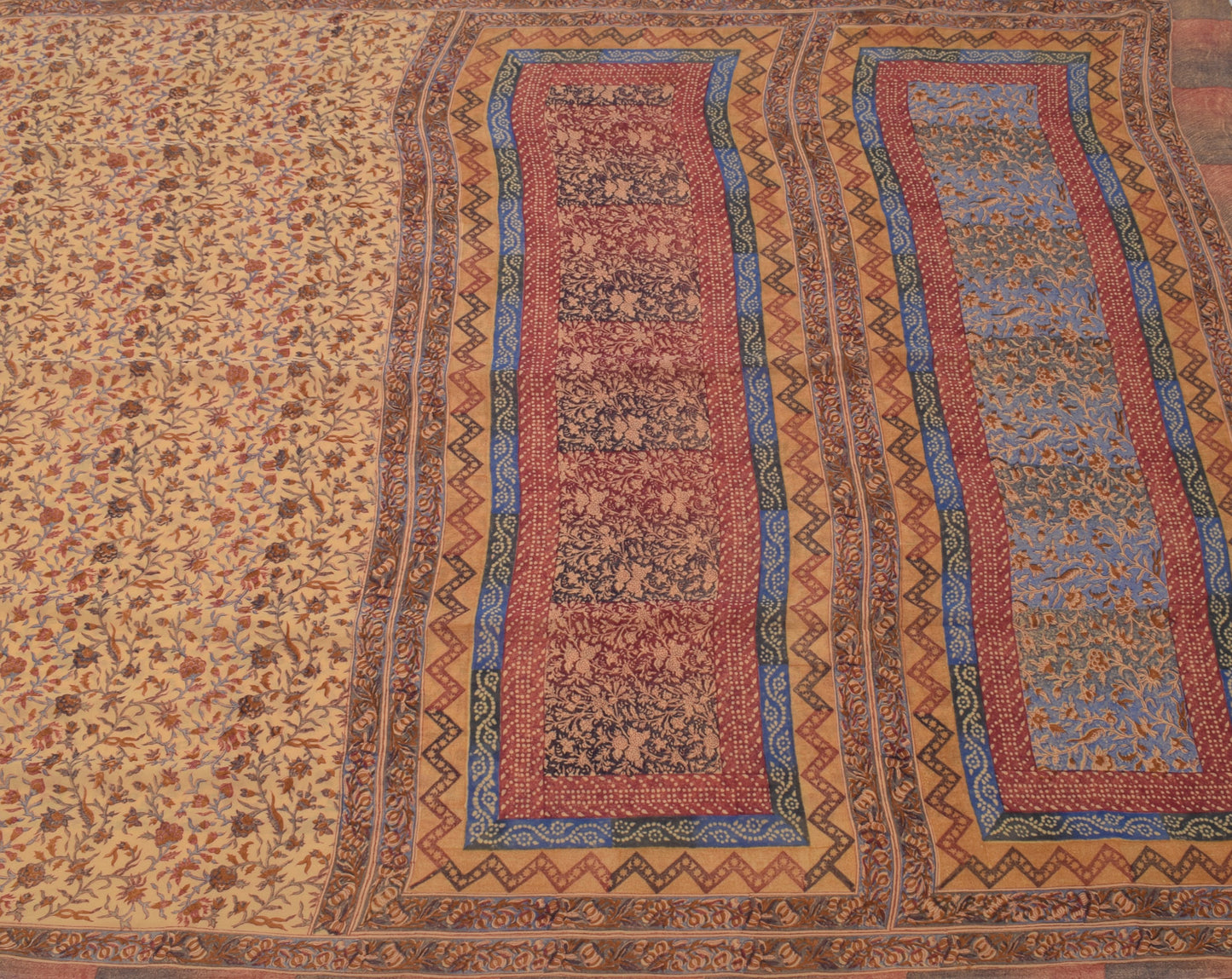 Sushila Vintage Cream Saree 100% Pure Georgette Silk Printed Floral Craft Fabric