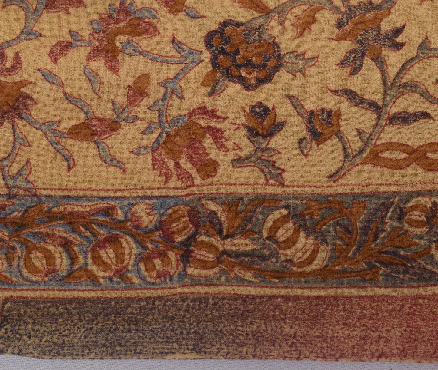 Sushila Vintage Cream Saree 100% Pure Georgette Silk Printed Floral Craft Fabric