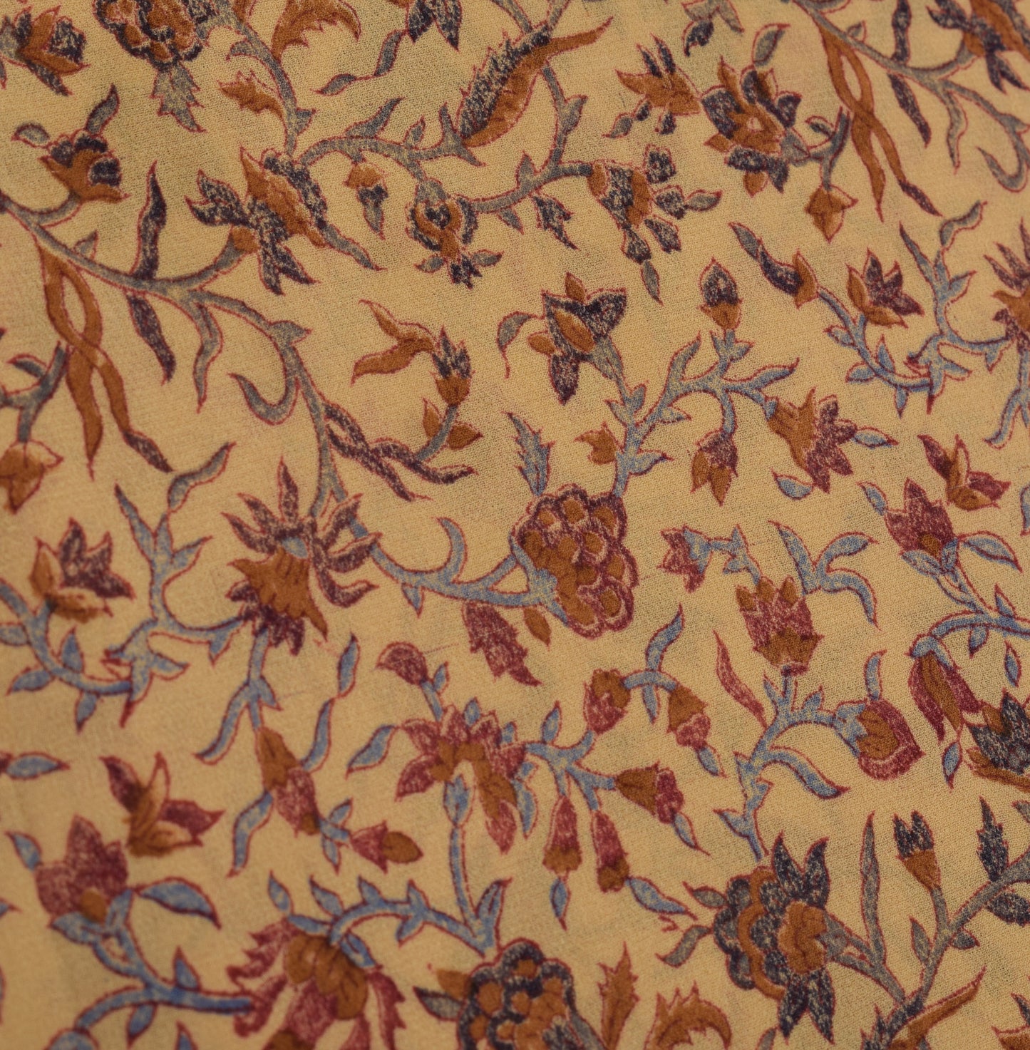 Sushila Vintage Cream Saree 100% Pure Georgette Silk Printed Floral Craft Fabric